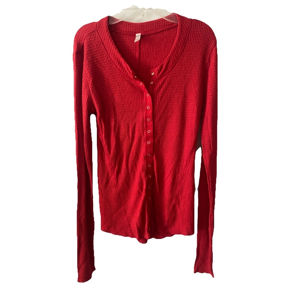 Intimately Free People Going Places Cardi in Cherry Crush Waffle Knit Sz L